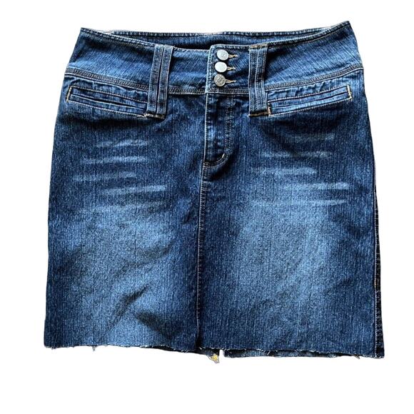 Zoey Beth Y2K Cutoff Denim Short Skirt Women's Blue Faded Medium Wash - Picture 1 of 3